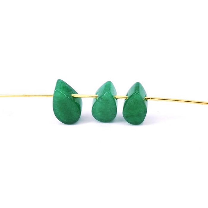 Green tinted jade drop bead pendant 10x5.5x4mm - Hole: 0.7mm (3)