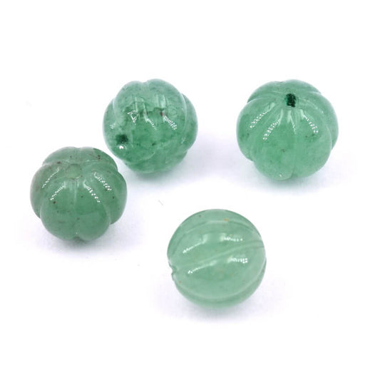 Carved pumpkin shape bead in Aventurine 9mm - Hole 1.2mm (4)