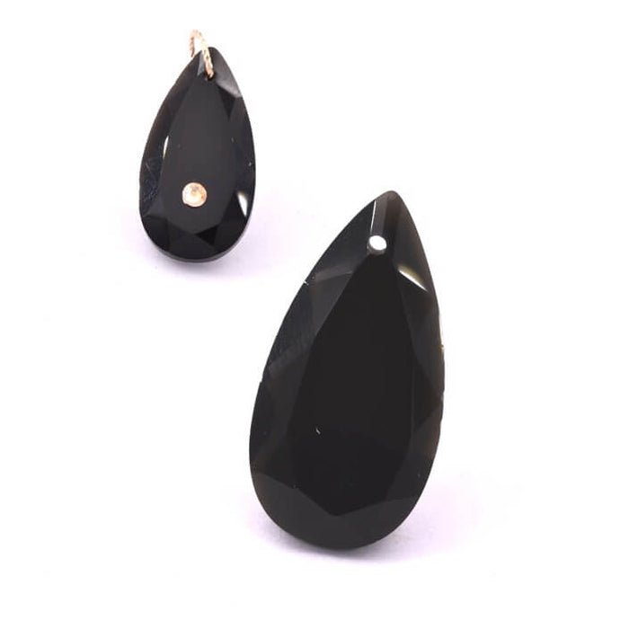 Obsidian black faceted drop pendant 25mm - Hole: 1mm (1)