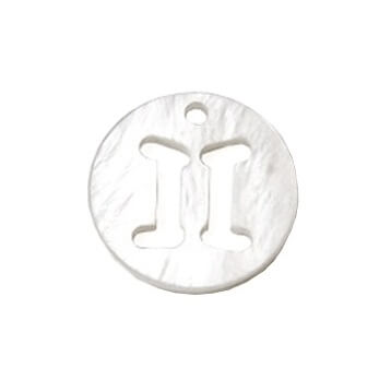 Charm pendant round shell Gemini astrological sign 12mm (1)