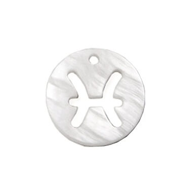 Pendentif charm rond nacre blanche signe astrologique Poissons 12mm (1)