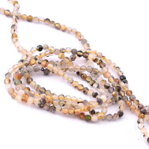 Round faceted rutile quartz bead 2.5mm - hole 0.6mm (1 Strand-38cm)