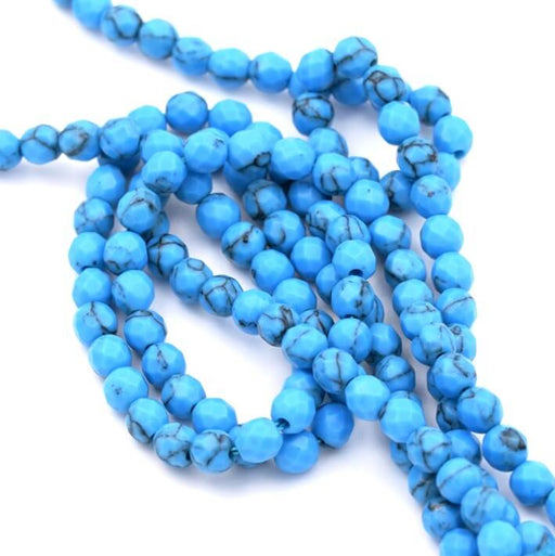 Synthetic blue turquoise faceted round beads 4mm - Hole 1mm (1 strand 35cm)