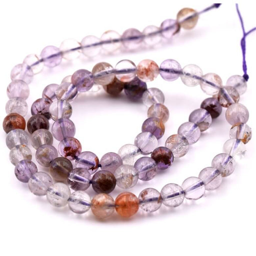 Round purple lodolite quartz bead 6mm - Hole: 0.5mm