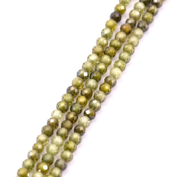 Round faceted olivine green zircon bead 2mm (1 strand-37cm)