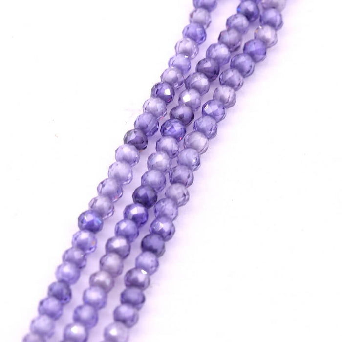 Round faceted mauve purple zircon bead 2mm (1 strand-37cm)