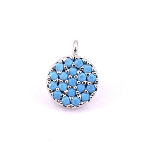 Round pendant rhodium brass paved with turquoise zircon 7mm (1)