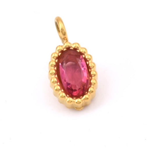 Buy Oval pendant with pink zircon - golden stainless steel - hole: 1.8mm (1)