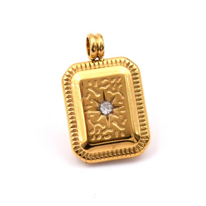 Rectangle pendant in golden stainless steel with zircon 15x11.5mm (1)