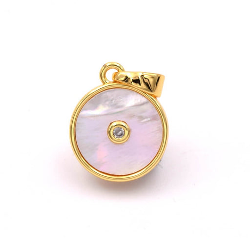 Buy Pendant with shell and zirconia11mm - golden brass with bail - Hole: 2mm (1)