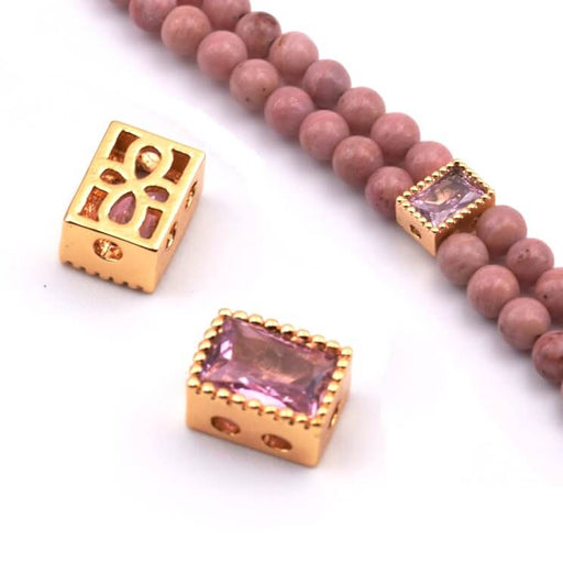 Pink zircon rectangular connector bead 16x5mm - Hole: 0.5mm (1)