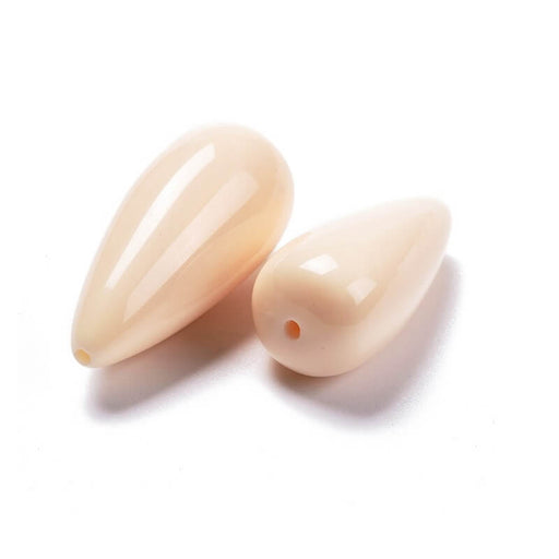 Buy Drop resin bead Ivory white 33x16.5mm - Hole: 1.5mm (2)
