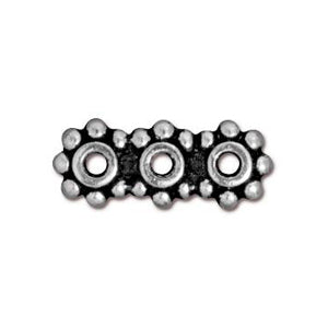 Buy Heishi 3 hole spacer bar metal antique silver plated 16x6mm (1)