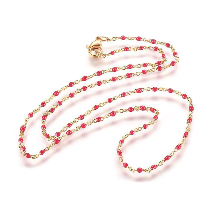 Stainless Steel Cross Chain Necklace, with Clasp, Golden and Enamel RED 45cm (1)