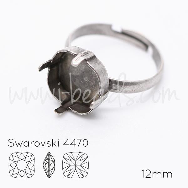 Adjustable ring setting for Swarovski 4470 12mm antique silver plated