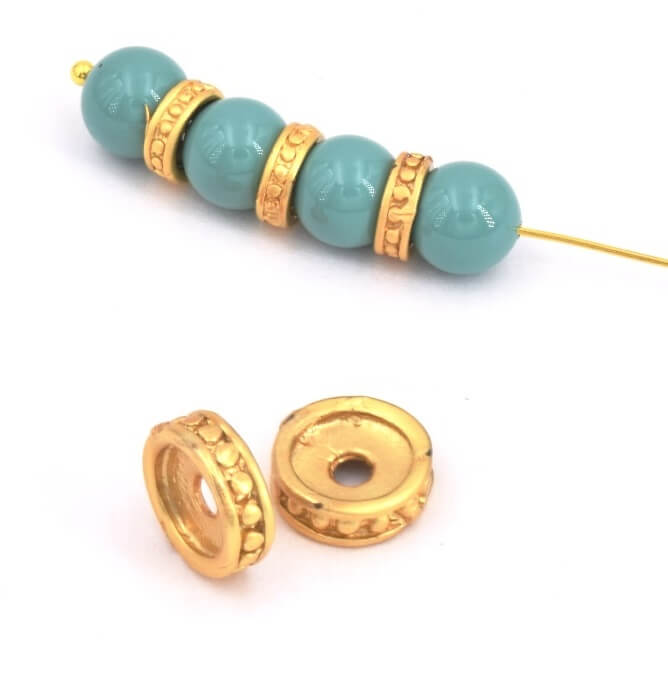 Heishi bead rondelle ethnic gold plated 18K, 7mm - Hole:2mm (2)