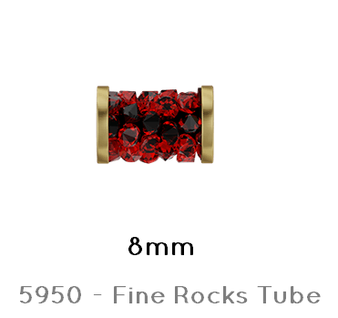 Swarovski 5950 Fine rocks tube Light Siam 8 mm gold (1)